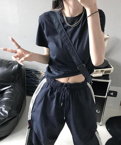 半袖Tシャツ 無地クロップTシャツ NAVY