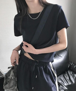 半袖Tシャツ 無地クロップTシャツ NAVY