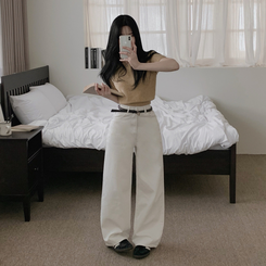 【丈別】コットンセミワイドロングパンツ WHITE