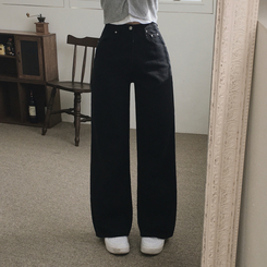 【丈別】コットンセミワイドロングパンツ BLACK