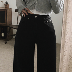 【丈別】コットンセミワイドロングパンツ BLACK