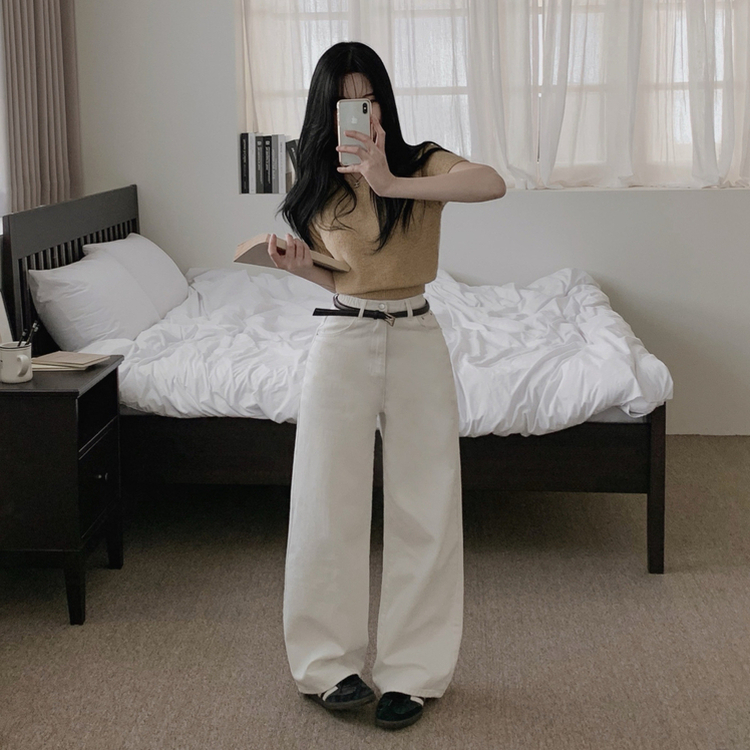 【丈別】コットンセミワイドロングパンツ WHITE