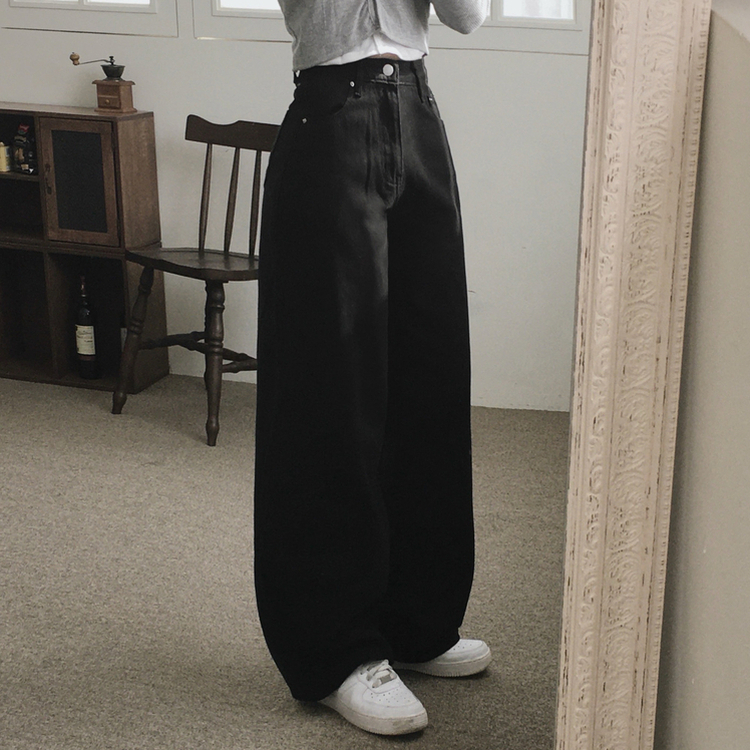 【丈別】コットンセミワイドロングパンツ BLACK