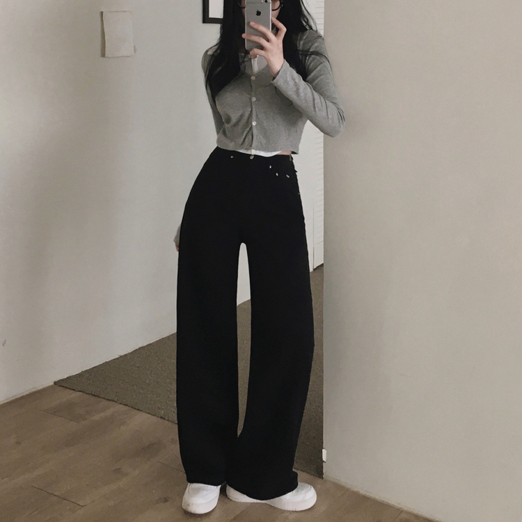 【丈別】コットンセミワイドロングパンツ BLACK