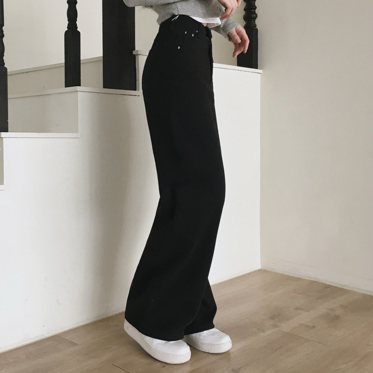 【丈別】コットンセミワイドロングパンツ BLACK