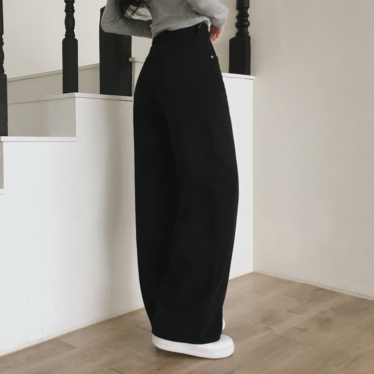 【丈別】コットンセミワイドロングパンツ BLACK