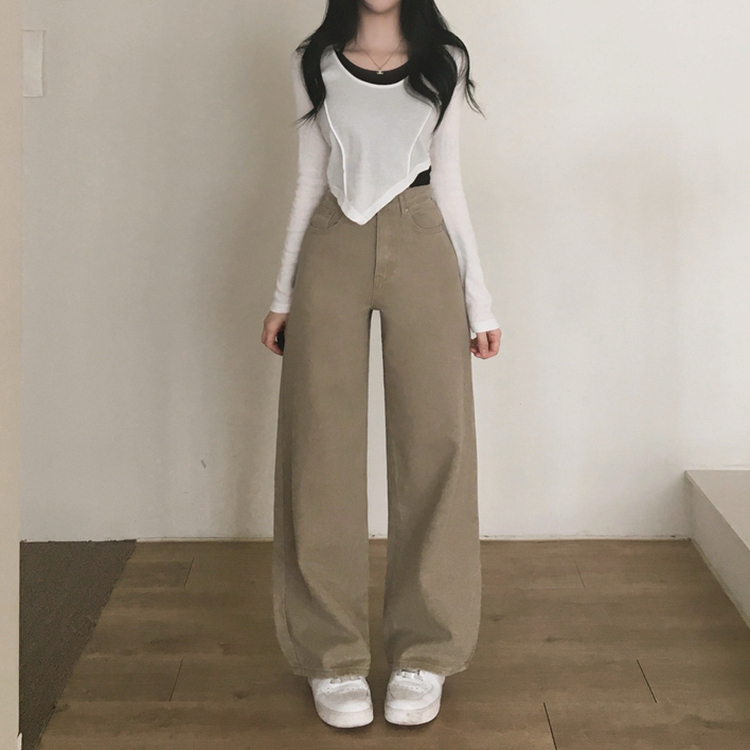 【丈別】コットンセミワイドロングパンツ KHAKI BEIGE