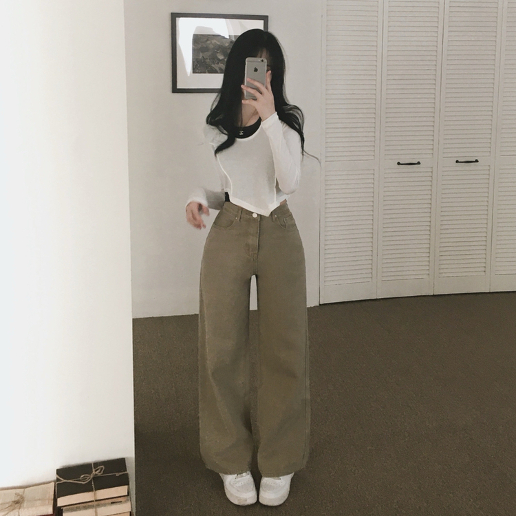 【丈別】コットンセミワイドロングパンツ KHAKI BEIGE