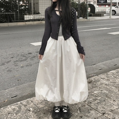 バルーンサイドポケットロングスカート WHITE