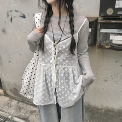 ノースリーブ リボンシースルーキャミソールブラウス WHITE