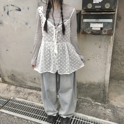 ノースリーブ リボンシースルーキャミソールブラウス WHITE