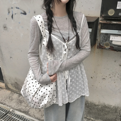 ノースリーブ リボンシースルーキャミソールブラウス WHITE