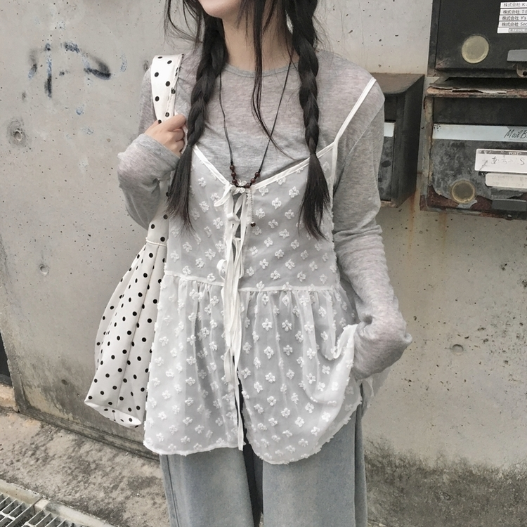 リボンシースルーキャミソールブラウス WHITE
