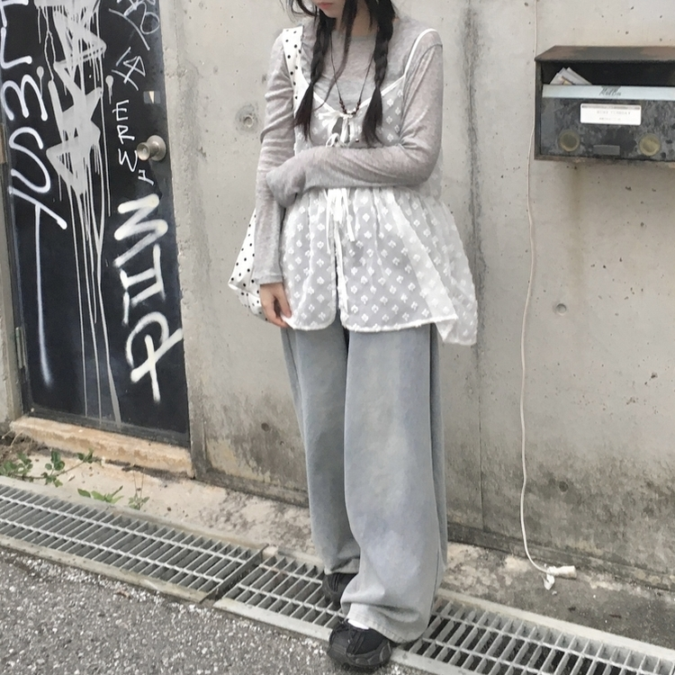 リボンシースルーキャミソールブラウス WHITE