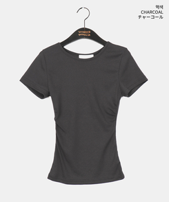 半袖Tシャツ サイドシャーリングUネック半袖Tシャツ(6color)