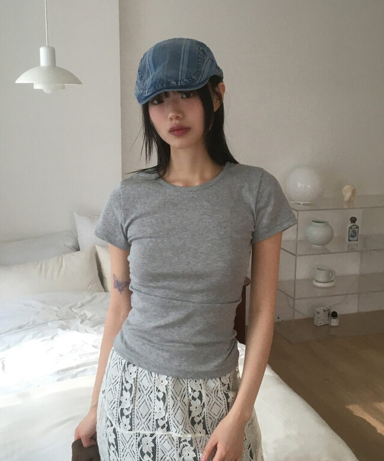 サイドシャーリングUネック半袖Tシャツ(6color) MELANGE