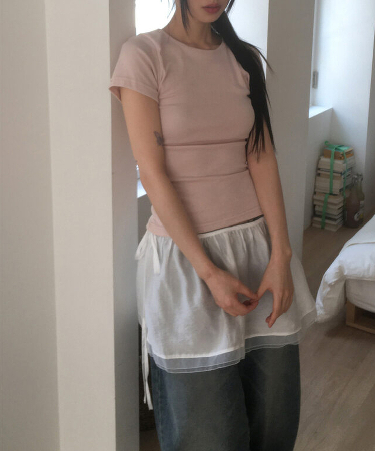 サイドシャーリングUネック半袖Tシャツ(6color) PINK