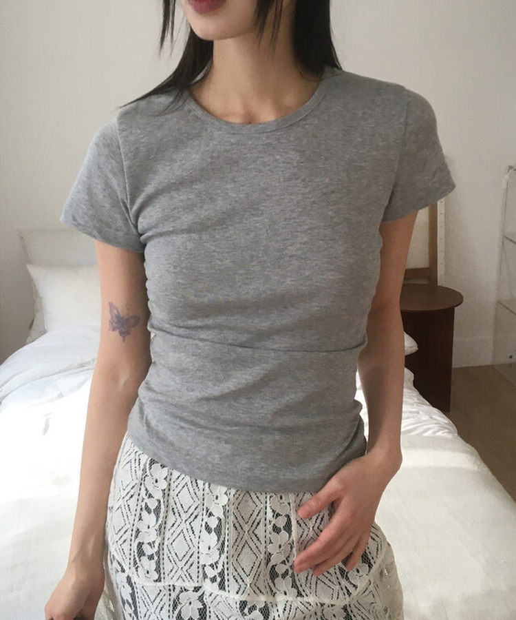 サイドシャーリングUネック半袖Tシャツ(6color) MELANGE