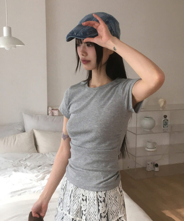 サイドシャーリングUネック半袖Tシャツ(6color) MELANGE