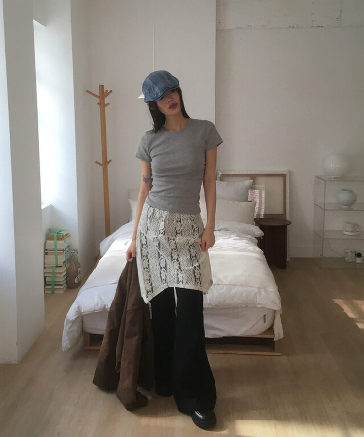 サイドシャーリングUネック半袖Tシャツ(6color) MELANGE