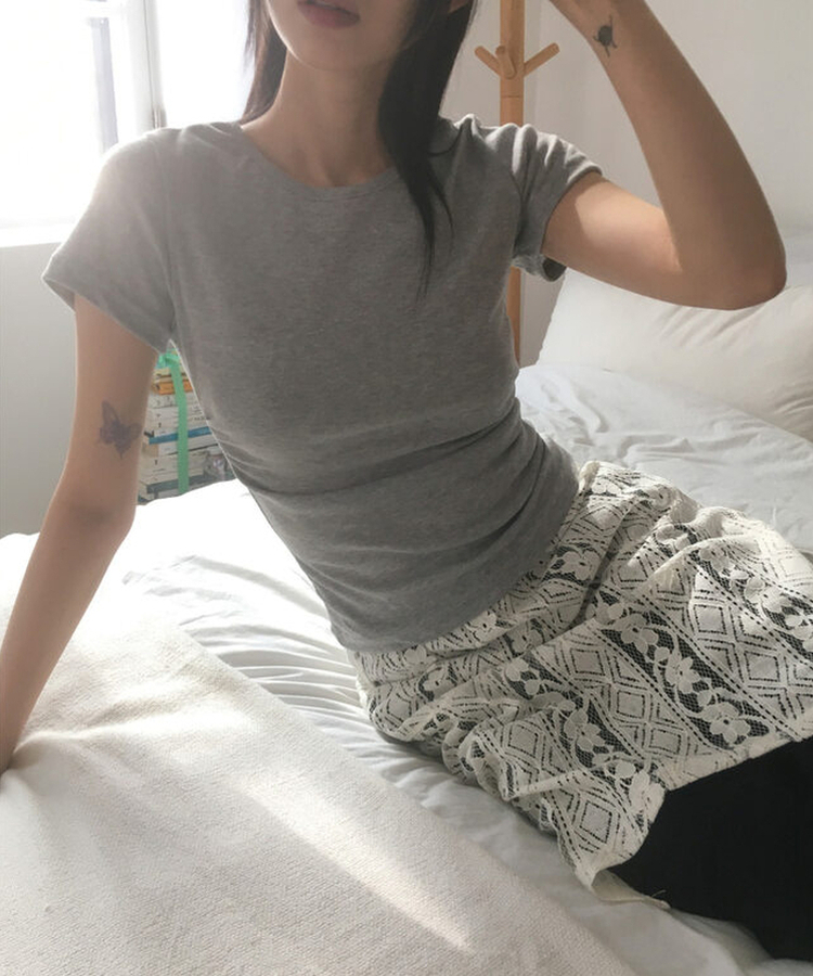 サイドシャーリングUネック半袖Tシャツ(6color) MELANGE