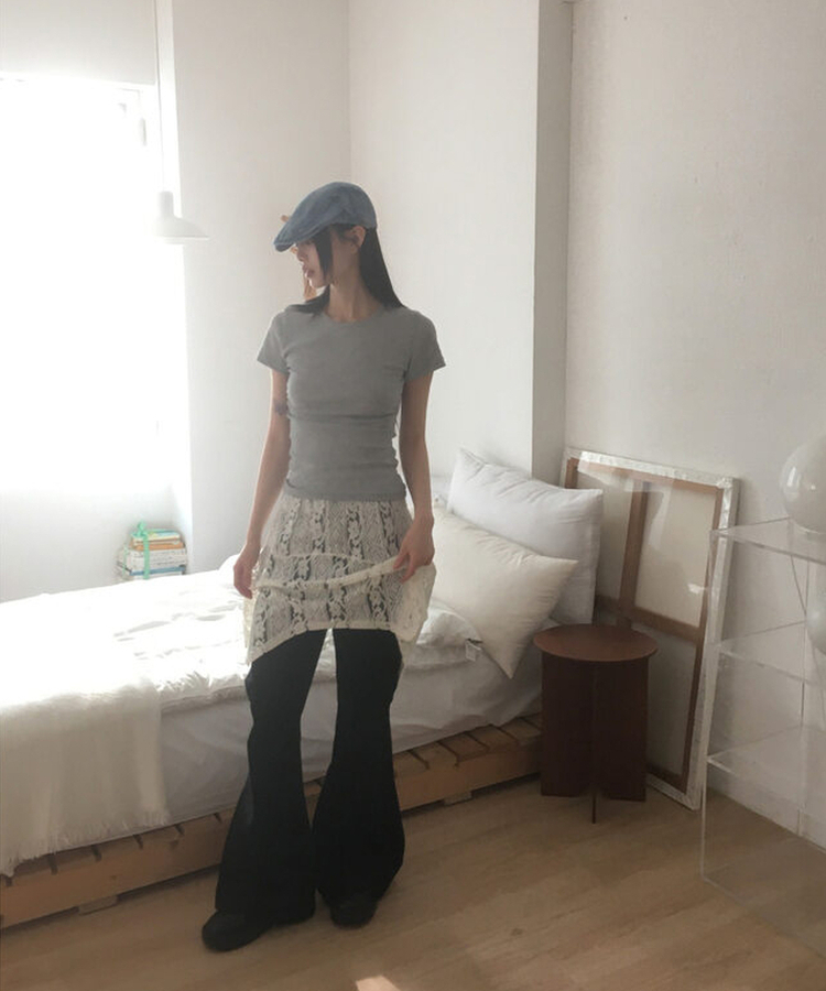 サイドシャーリングUネック半袖Tシャツ(6color) MELANGE