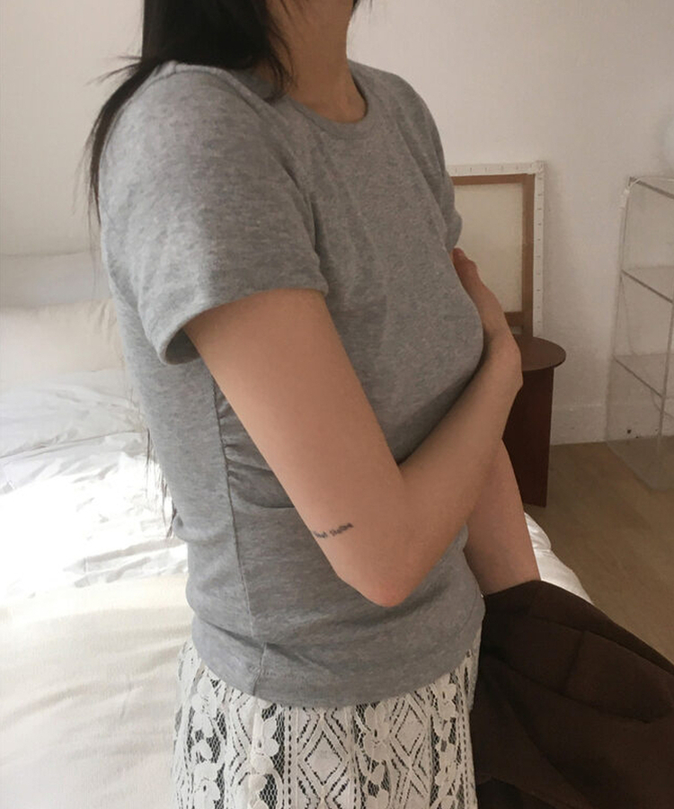 サイドシャーリングUネック半袖Tシャツ(6color) MELANGE