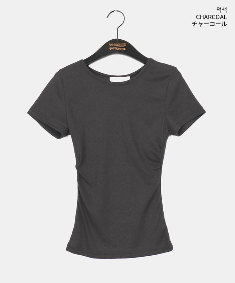 サイドシャーリングUネック半袖Tシャツ(6color)