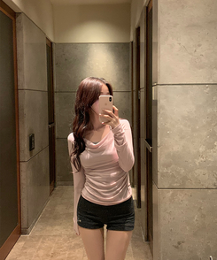長袖Tシャツ シャーリング長袖Tシャツ(5color) PINK