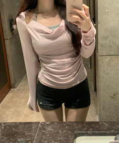 長袖Tシャツ シャーリング長袖Tシャツ(5color) PINK