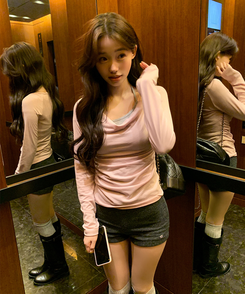 長袖Tシャツ シャーリング長袖Tシャツ(5color) PINK