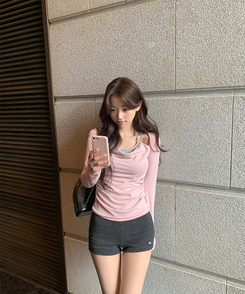 長袖Tシャツ シャーリング長袖Tシャツ(5color) PINK
