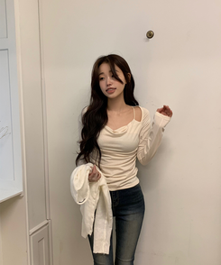 長袖Tシャツ シャーリング長袖Tシャツ(5color) CREAM