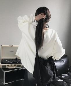 長袖Tシャツ 無地スリットTシャツ(6color) IVORY