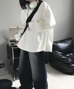 長袖Tシャツ 無地スリットTシャツ(6color) IVORY