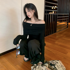 オフショルダーニット(5color) BLACK