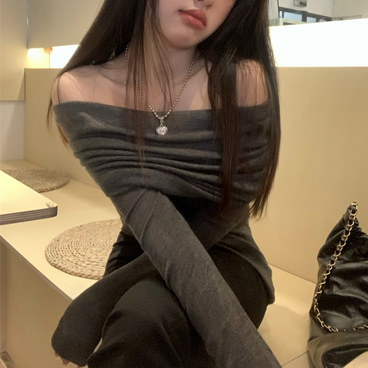 オフショルダーニット(5color) DEEP GRAY