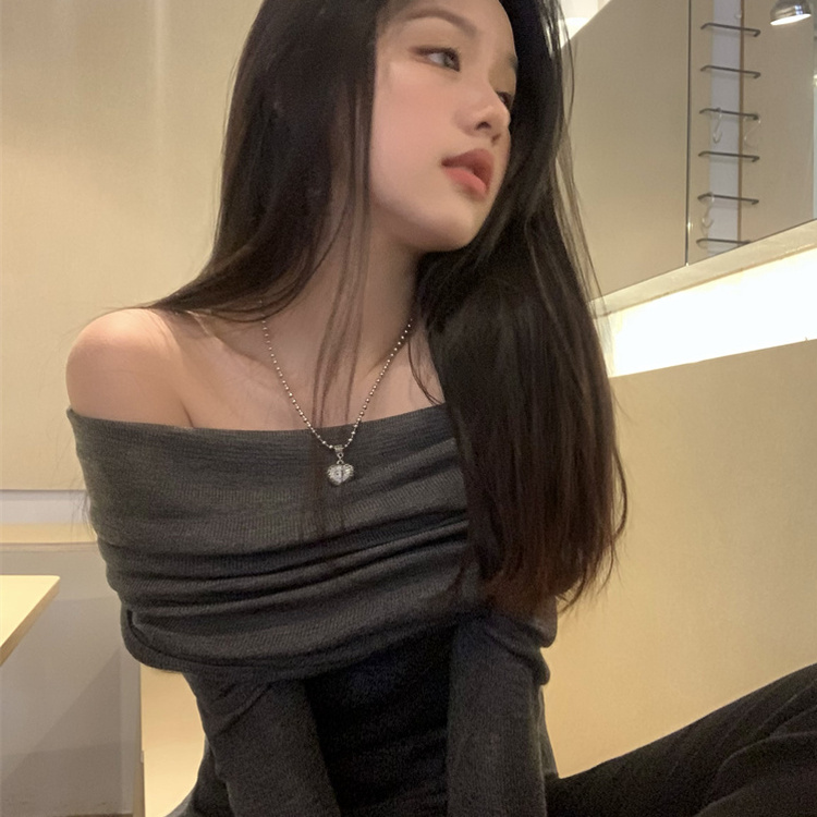 オフショルダーニット(5color) DEEP GRAY