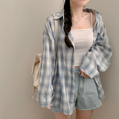 オーバーフィットチェックシャツ BLUE