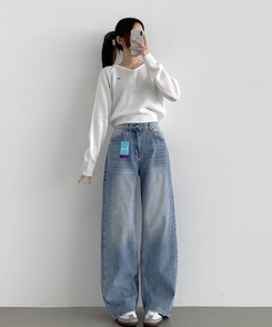 デニム 【丈別】ワイドウォッシングデニムパンツ(5color) LIGHT BLUE