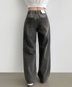 デニム 【丈別】ワイドウォッシングデニムパンツ(5color) BLACK DENIM