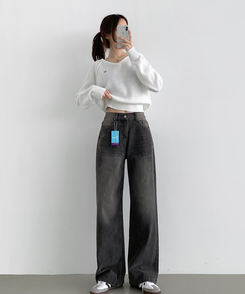 デニム 【丈別】ワイドウォッシングデニムパンツ(5color) BLACK DENIM