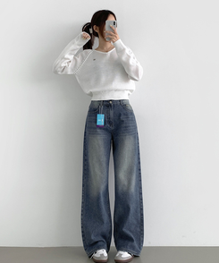 デニム 【丈別】ワイドウォッシングデニムパンツ(5color) BLUE