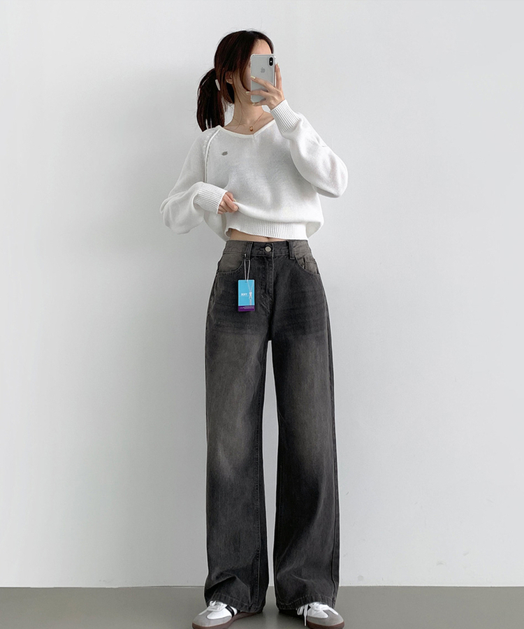 【丈別】ワイドウォッシングデニムパンツ(5color) BLACK DENIM