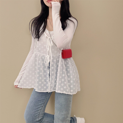 ノースリーブ リボンレースシースルービスチェ WHITE