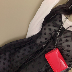 ノースリーブ リボンレースシースルービスチェ BLACK