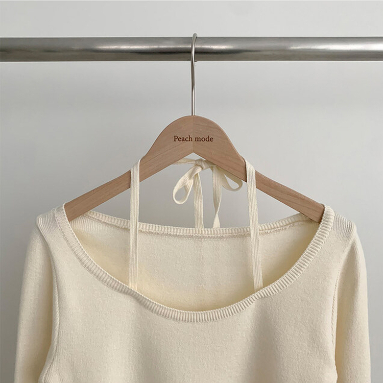 페이사 홀터넥 리본 스트랩 끈 긴팔 골지 니트