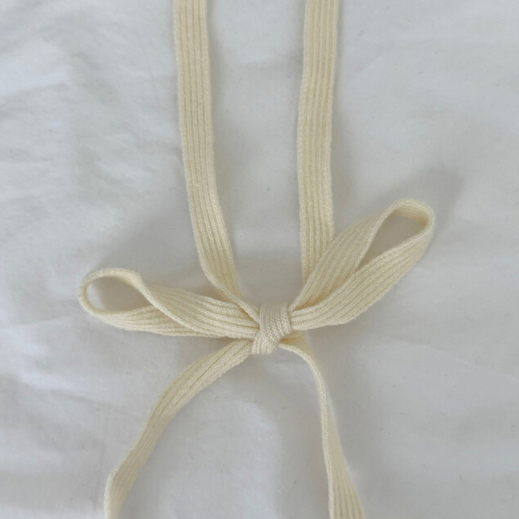 페이사 홀터넥 리본 스트랩 끈 긴팔 골지 니트