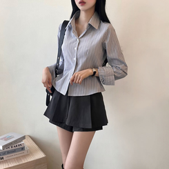 ストライプボタンクシャツ GREY