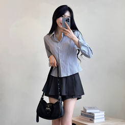 ストライプボタンクシャツ GREY